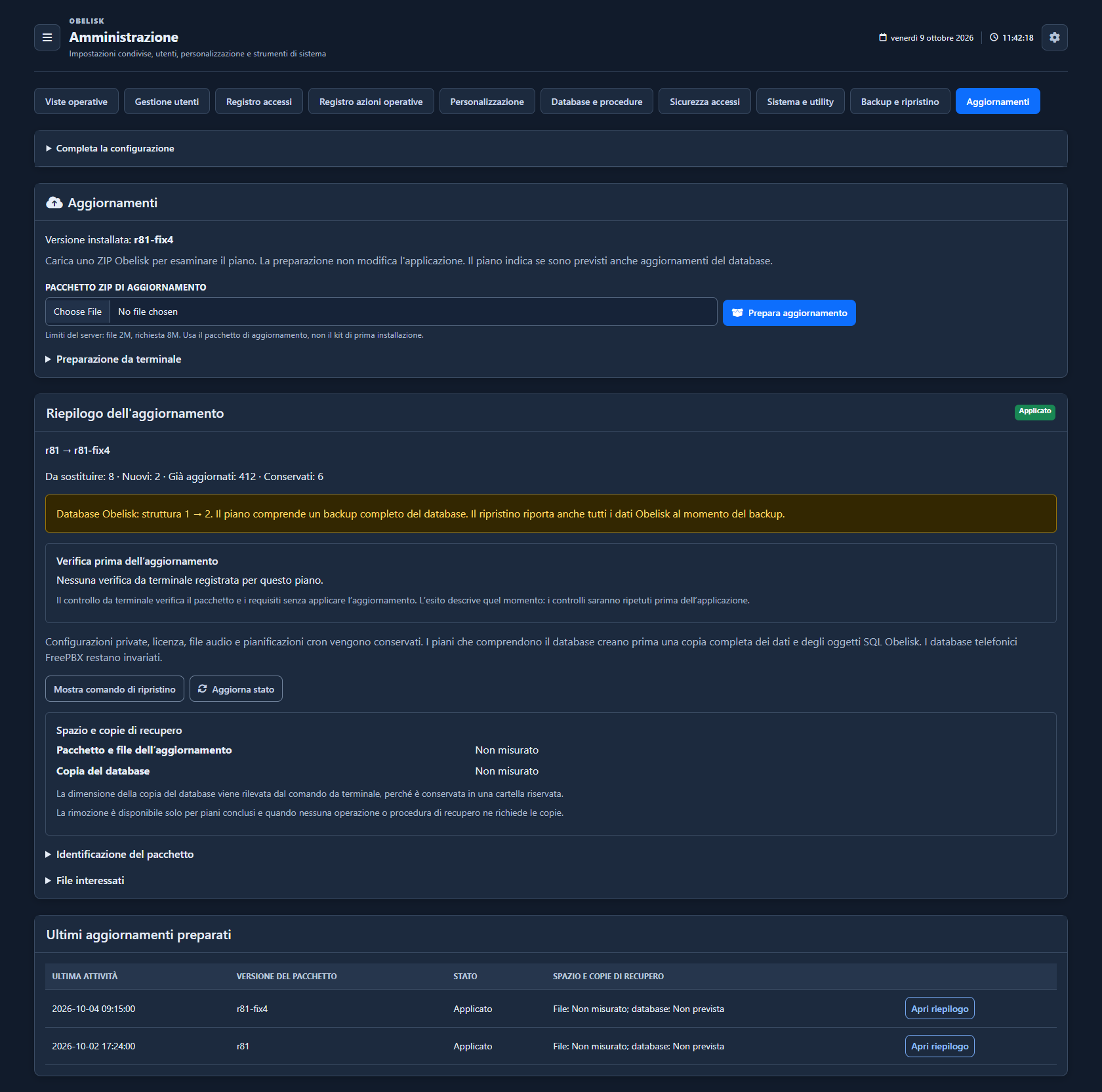 Aggiornamenti — Pagina completa — Tema scuro