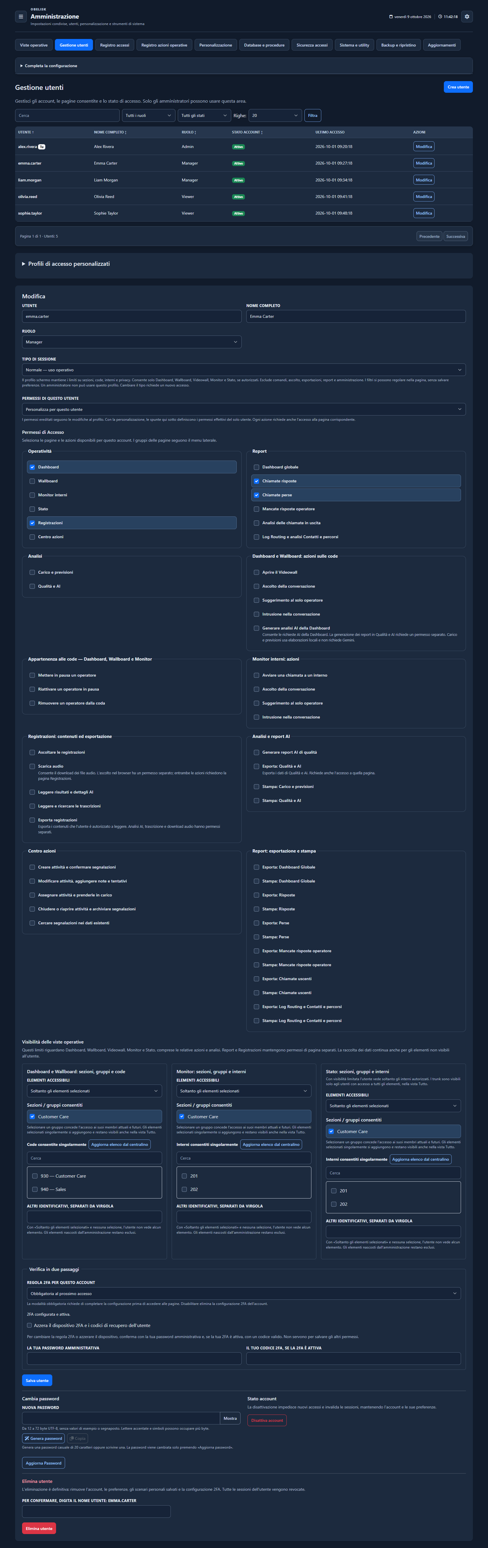 Utenti e profili di accesso — Pagina completa — Tema scuro