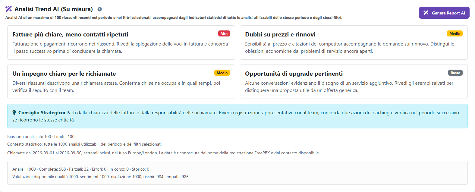 Report AI — esempio illustrativo — schermata del prodotto