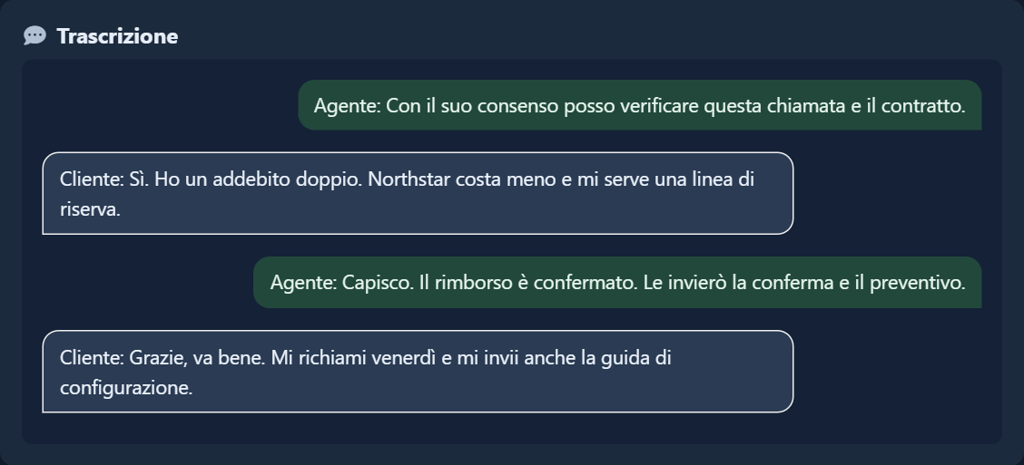 Trascrizione della chiamata — Tema scuro