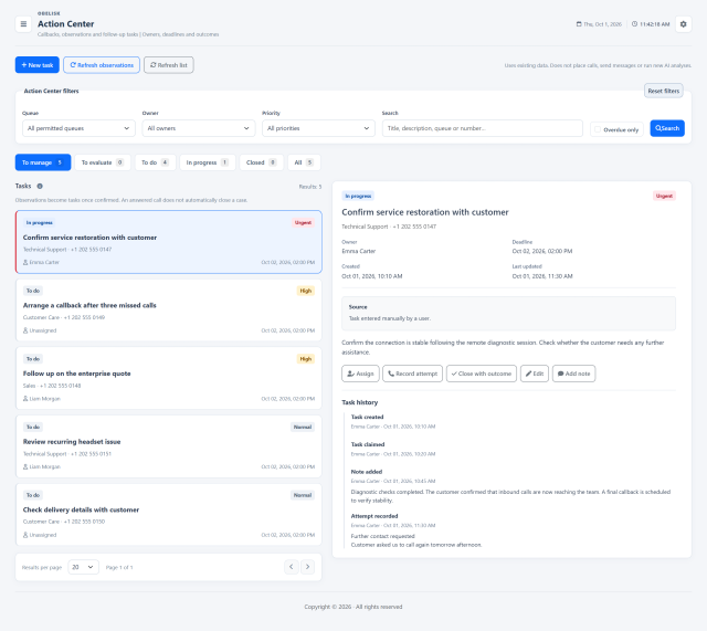 Action centre — Complete page — Light theme