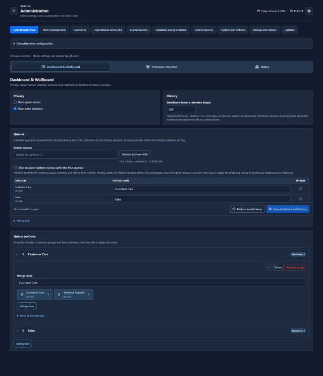 Operational views — Complete page — Dark theme