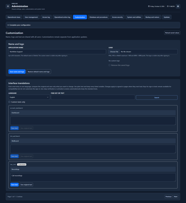 Customization — Complete page — Dark theme