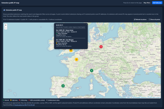 Extension map — Full-screen IP map — Dark theme
