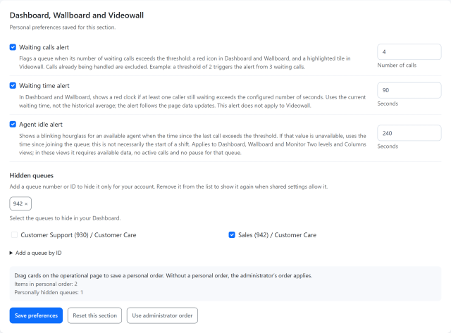 Preferences — Personal live-view alerts