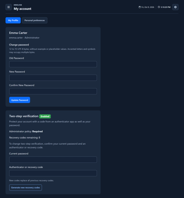 Profile — Complete page — Dark theme