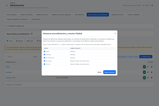 Base de datos y catálogos — Vista previa de restauración SQL — Tema claro