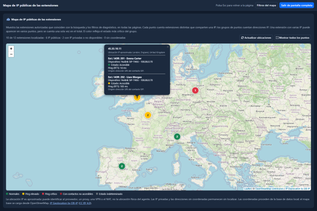 Mapa de extensiones — Mapa IP a pantalla completa — Tema oscuro
