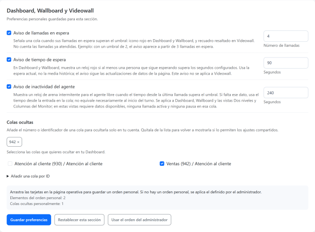 Preferencias — Alertas personales de vistas en directo