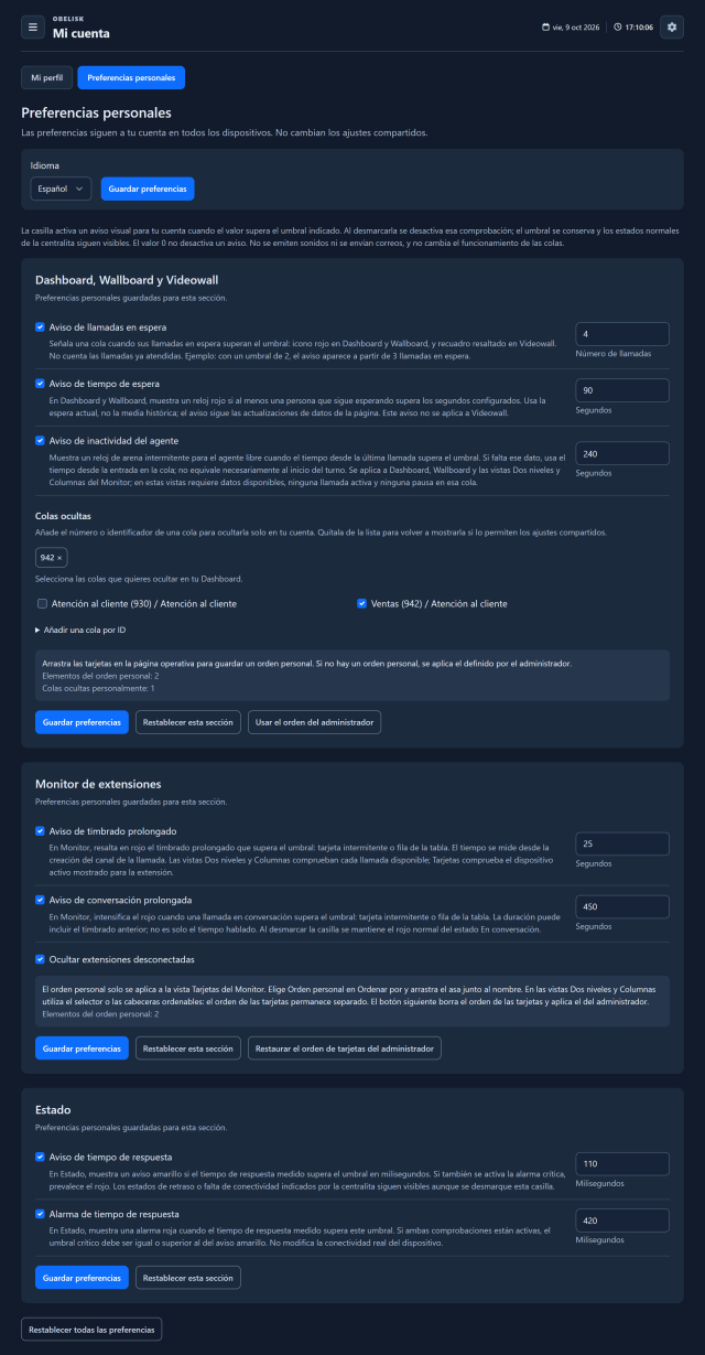 Preferencias — Página completa — Tema oscuro