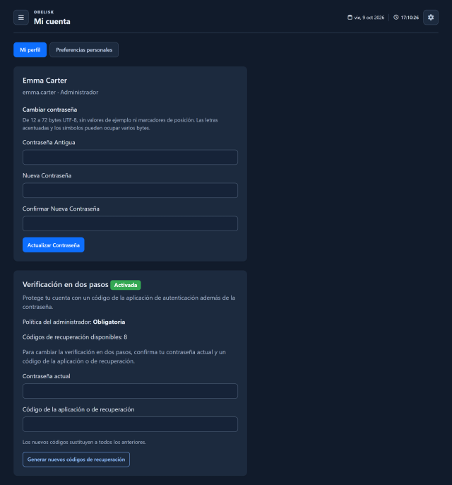 Perfil — Página completa — Tema oscuro