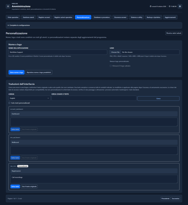 Personalizzazione — Pagina completa — Tema scuro