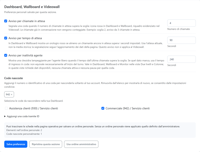 Preferenze — Avvisi personali delle viste live