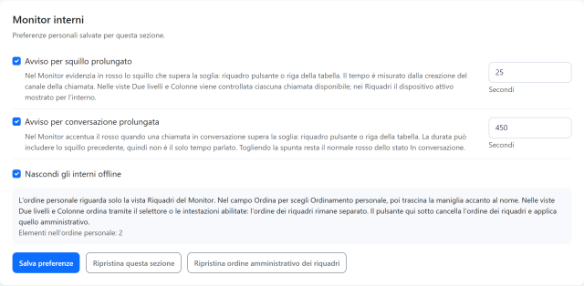 Preferenze — Preferenze del Monitor