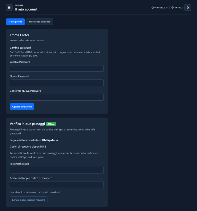 Profilo — Pagina completa — Tema scuro