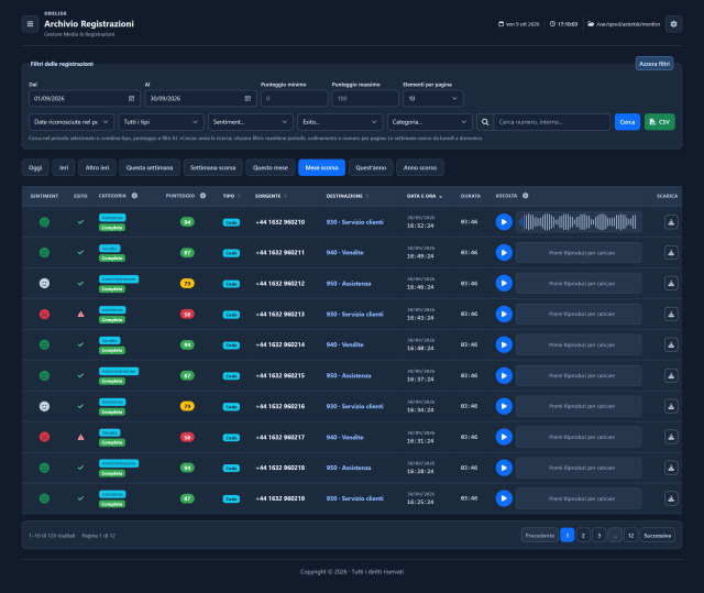 Registrazioni — Pagina completa — Tema scuro