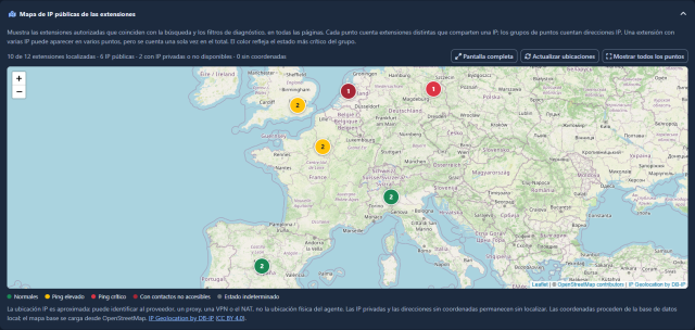 Dispositivos en el mapa de IP públicas