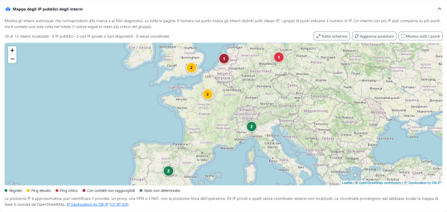 Dispositivi sulla mappa degli IP pubblici — schermata del prodotto