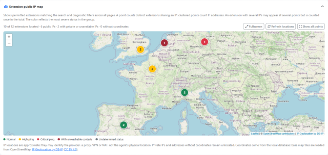 Devices on the public IP map — product screenshot